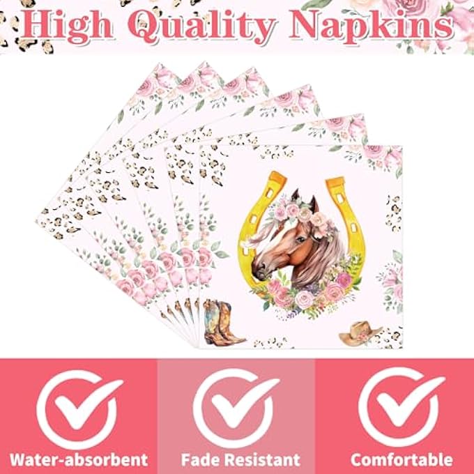 HORSE PARTY NAPKINS, CHILDREN'S BIRTHDAY DECORATION, PACK OF 50, PAPER NAPKINS, HORSE NAPKINS, ABSORBENT DISPOSABLE NAPKINS, TABLE DECORATION FOR BIRTHDAY PARTY DECORATIONS - Image 2